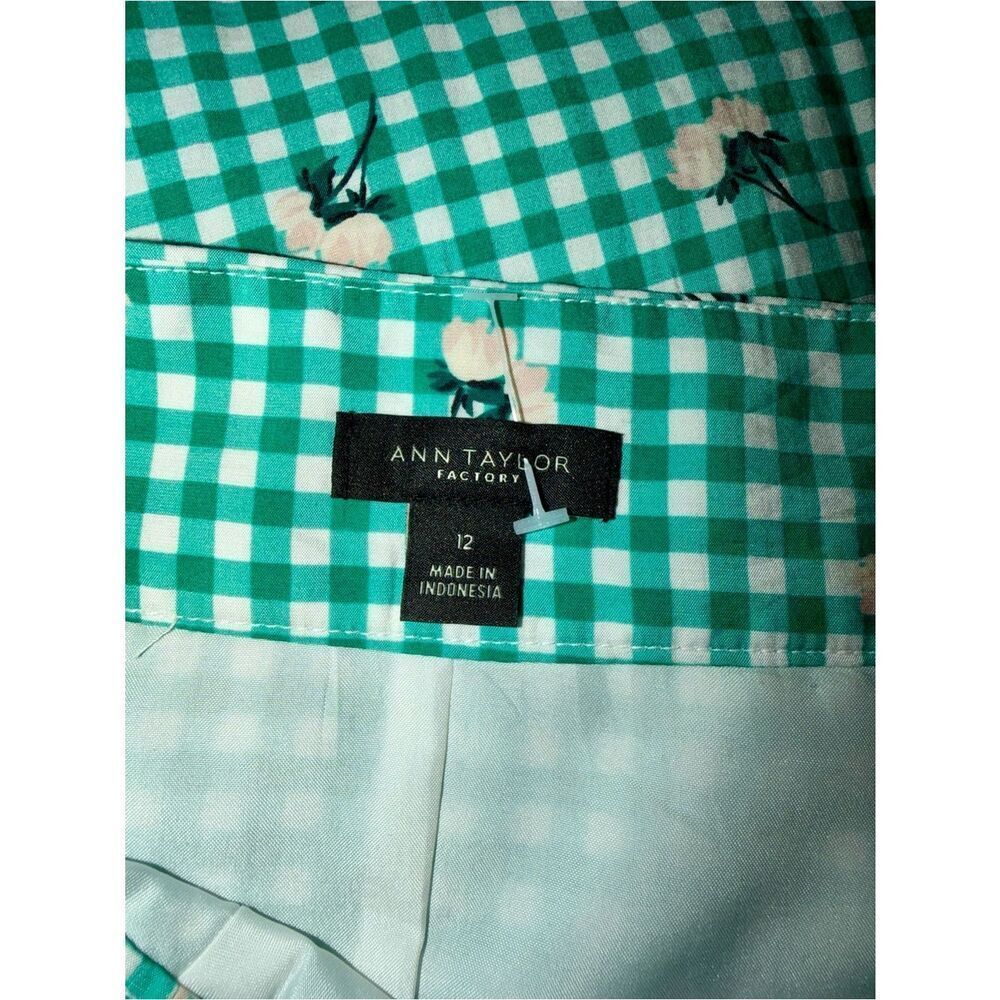 ANN TAYLOR Factory Green/White Checker Floral Tie-Waist Skirt Size 12 - Picture 15 of 15